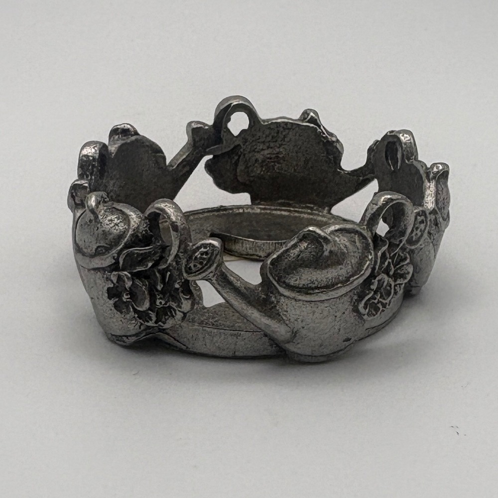 Scents & Accents Pewter Tea Candle Ring Holder Watering Can Garden Made in USA